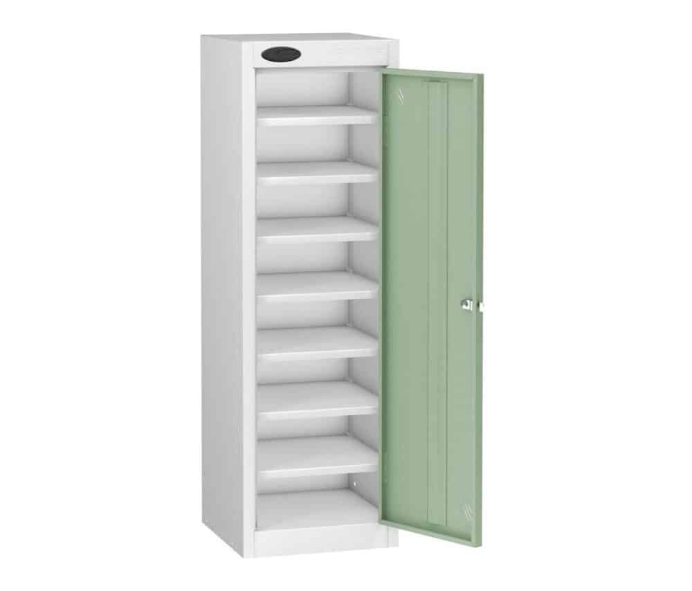 TABBOX Tablet 1 Door Storage Lockers With Jade Colour Door and White Carcass.