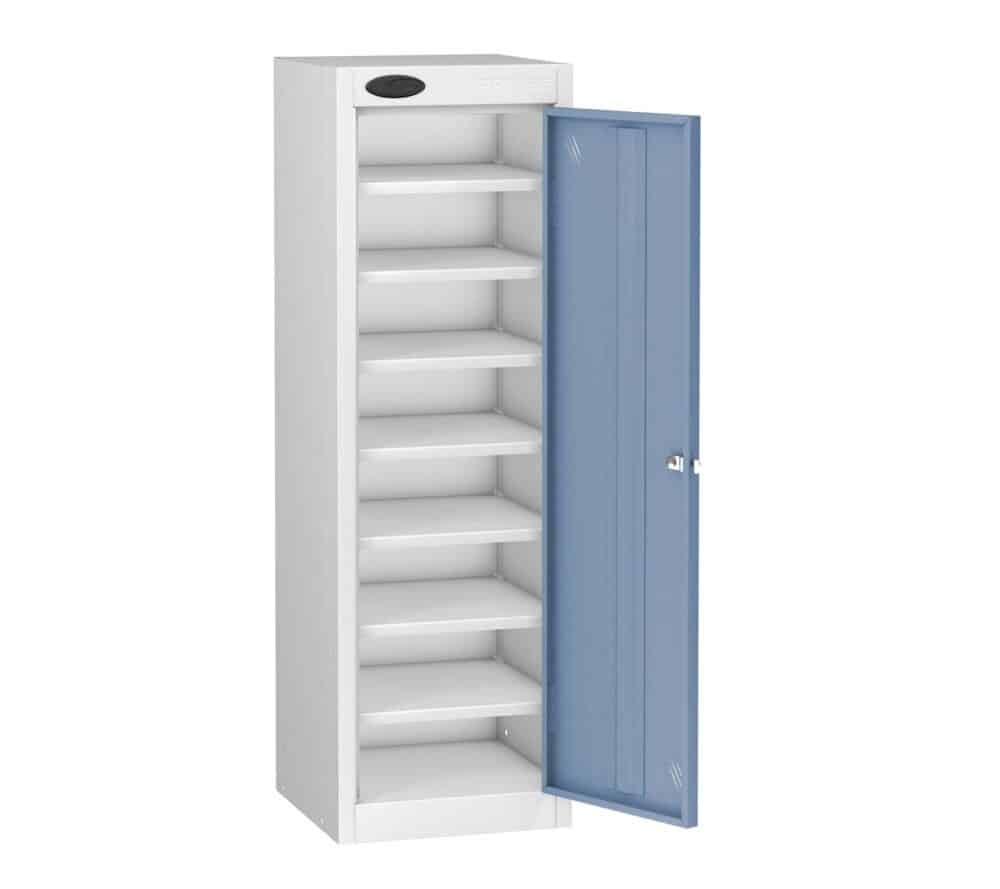 TABBOX Tablet 1 Door Storage Lockers With Ocean Colour Door and White Carcass.