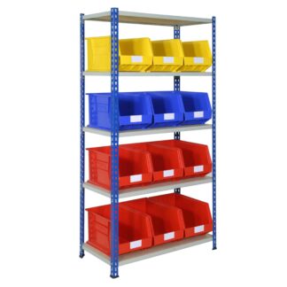 J Rivet Shelving with 12 Plastic Bins