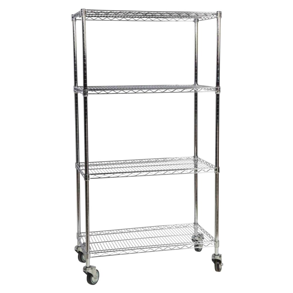 Mobile Chrome Wire 4 Tier Shelving Bay