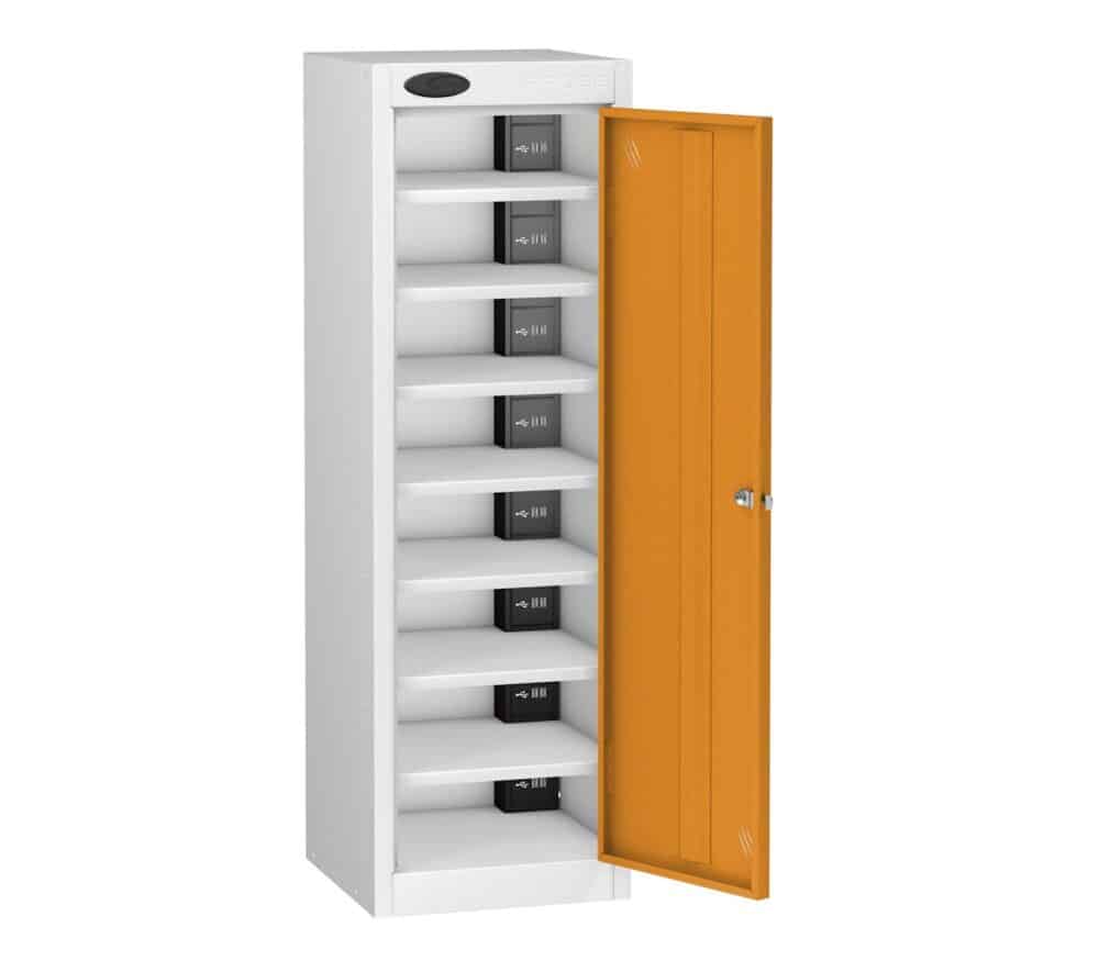 TABBOX Tablet 1 Door Charging Lockers With Orange Colour Door, White Carcass