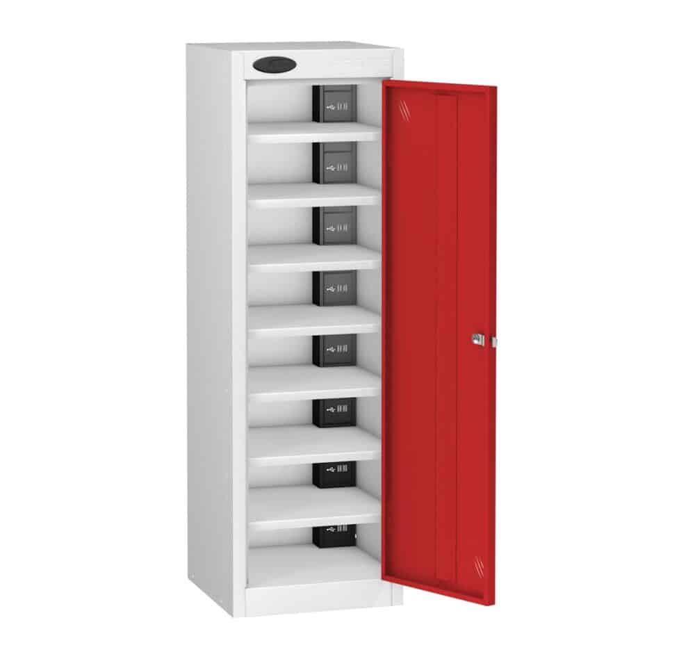 TABBOX Tablet 1 Door Charging Lockers With Red Colour Door, White Carcass