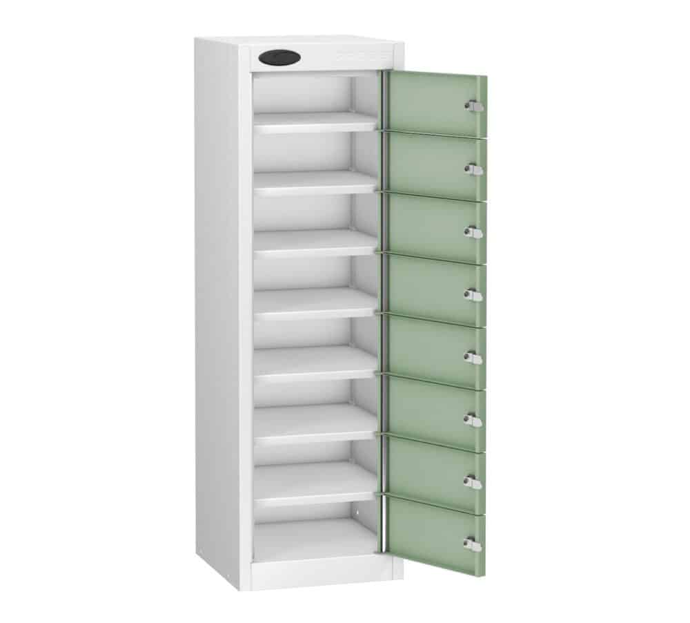 TABBOX Tablet 8 Door Storage Lockers with Jade Colour Door and White Carcass