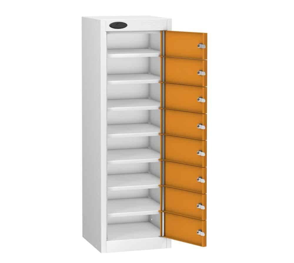 TABBOX Tablet 8 Door Storage Lockers with Orange Colour Door and White Carcass