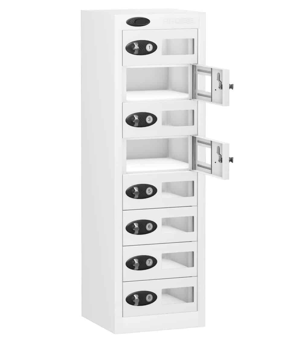 TABBOX Tablet 8 Door Vision Storage Lockers with White Colour Doors and White Carcass
